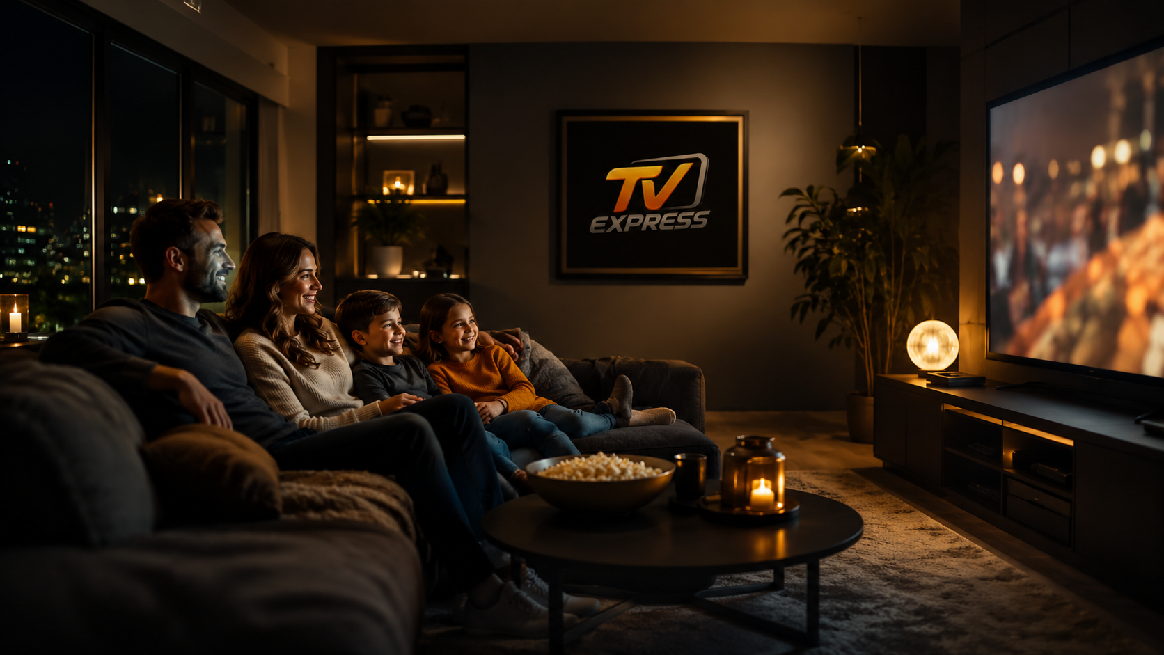 Familia disfrutando TV Express en casa